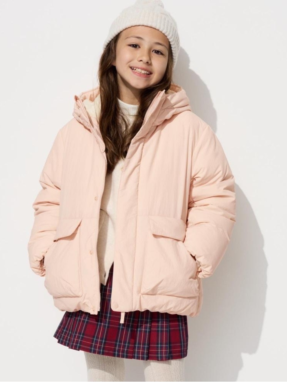 Uniqlo Girls' Hooded Puffer Jacket in Pale Pink